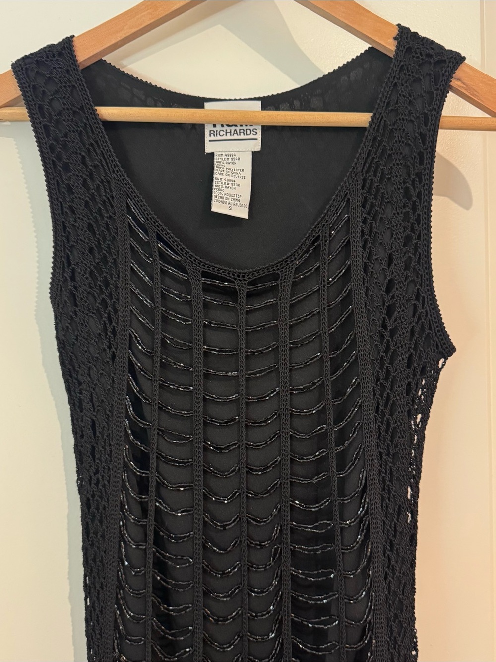 Vintage 90s Y2K Beaded Black Dress R&M Richard’s Gatsby Flapper 1920s Sz Small
